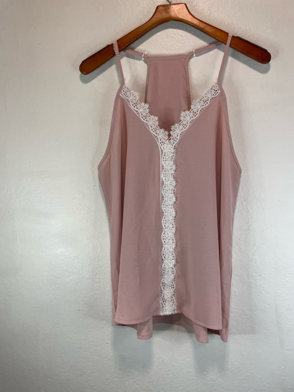 SHEIN Dusty Pink Lace Trim Racerback Cami